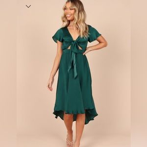 NWT Petal and Pup Emerald Green hi low satin tie dress